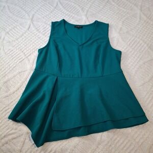 Lane Bryant 18/20 Teal‎ Textured Peplum Asymmetrical Hem Sleeveless V-Neck Top
